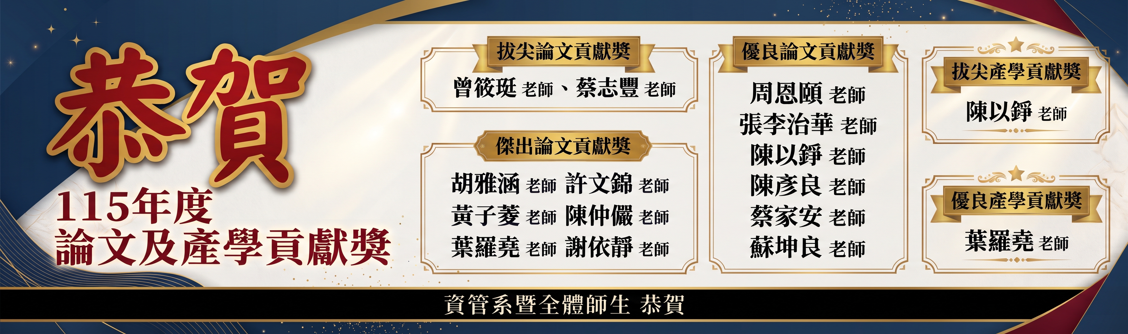 賀！115年度論文及產學貢獻獎